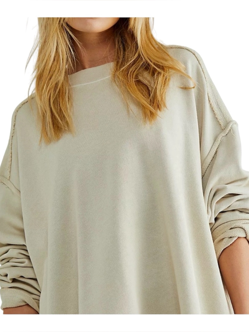 Free People Iggy Oversized High-Low Sweatshirt Cream Tan Size Medium - Picture 3 of 6